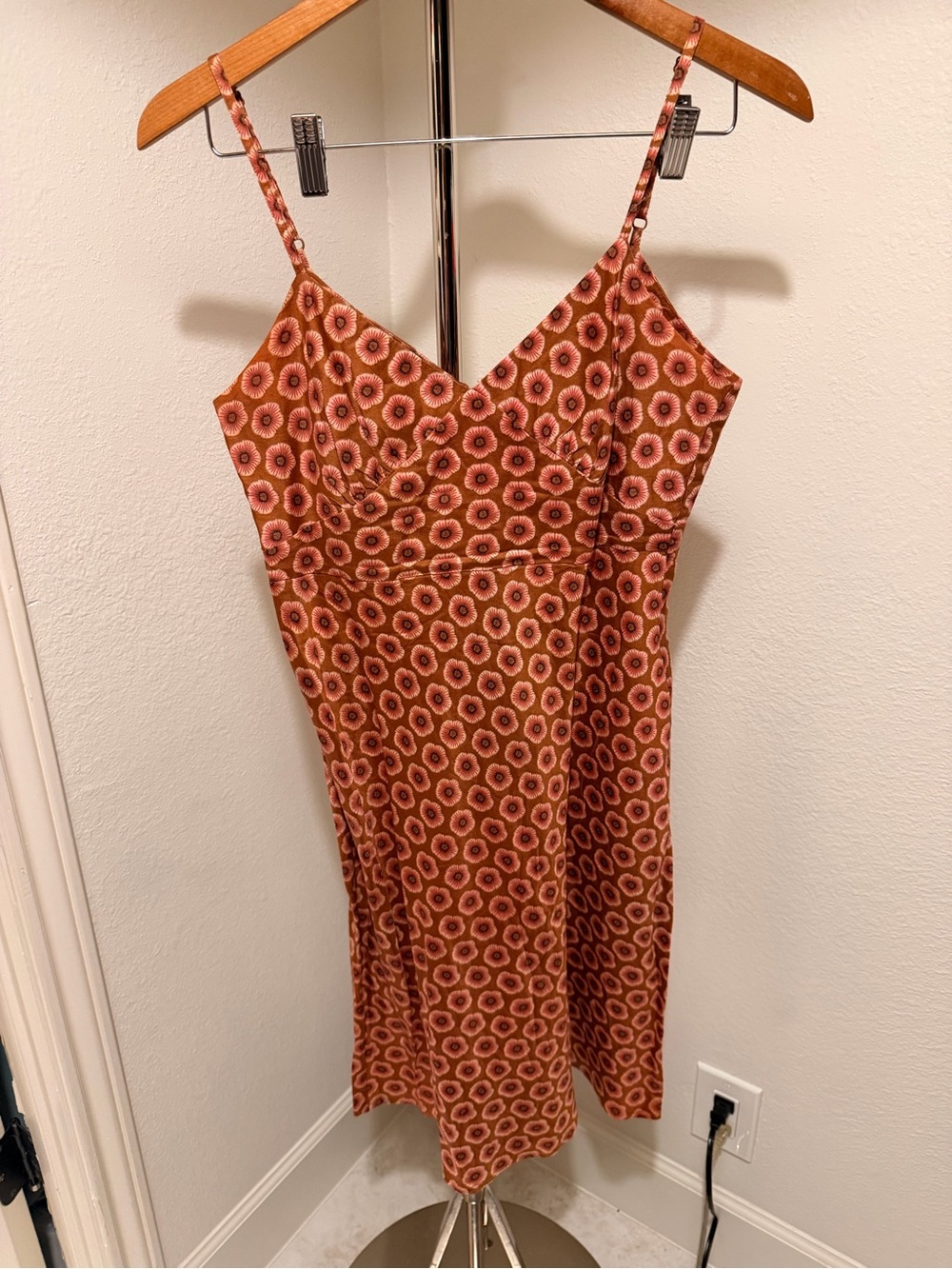 GAP Rust Floral Midi Slip Dress with Spaghetti Straps Vintage Y2K
